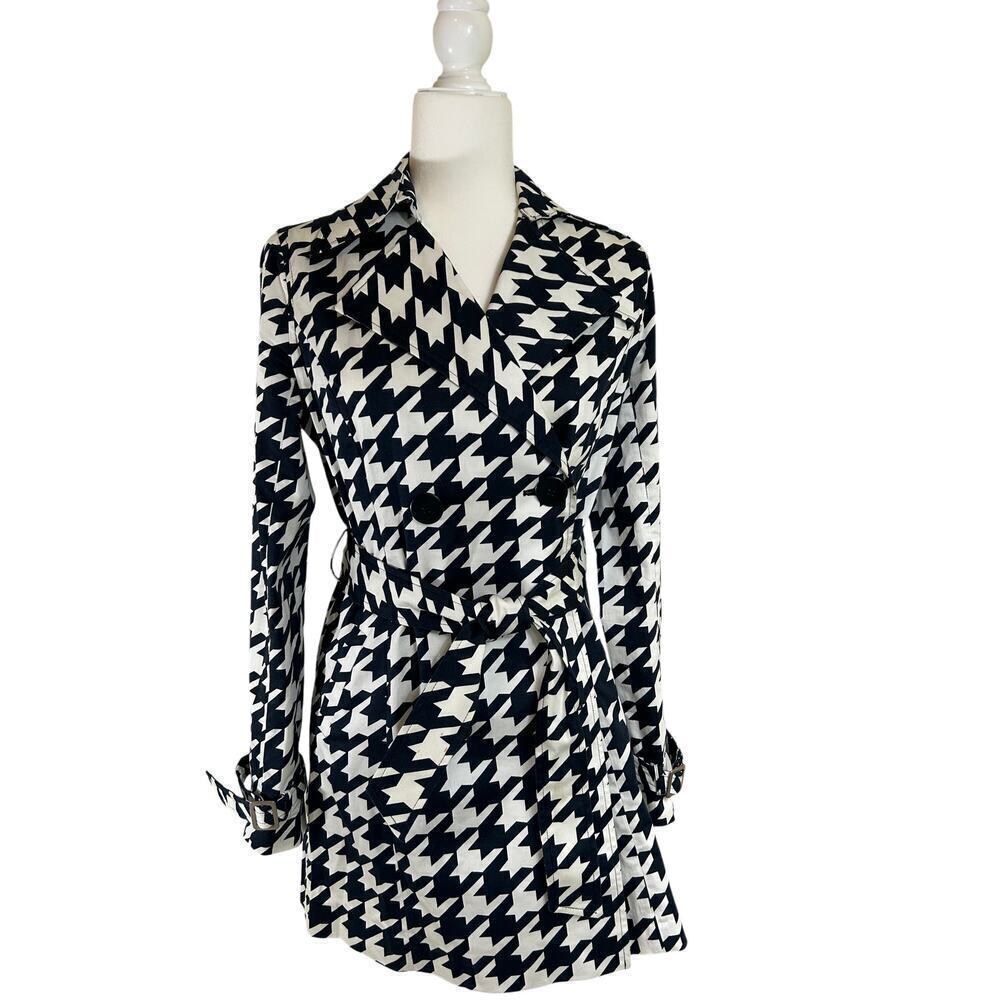 Vertigo Paris Double Breasted Trench Coat Black & White Houndstooth Size XS
